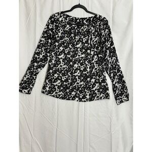 WORTHINGTON Black White Animal Print Long Sleeve Blouse Top Women's Size L